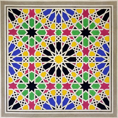 Ornamento de mosaico en el lado sur del Patio de los Leones, Alhambra, de 